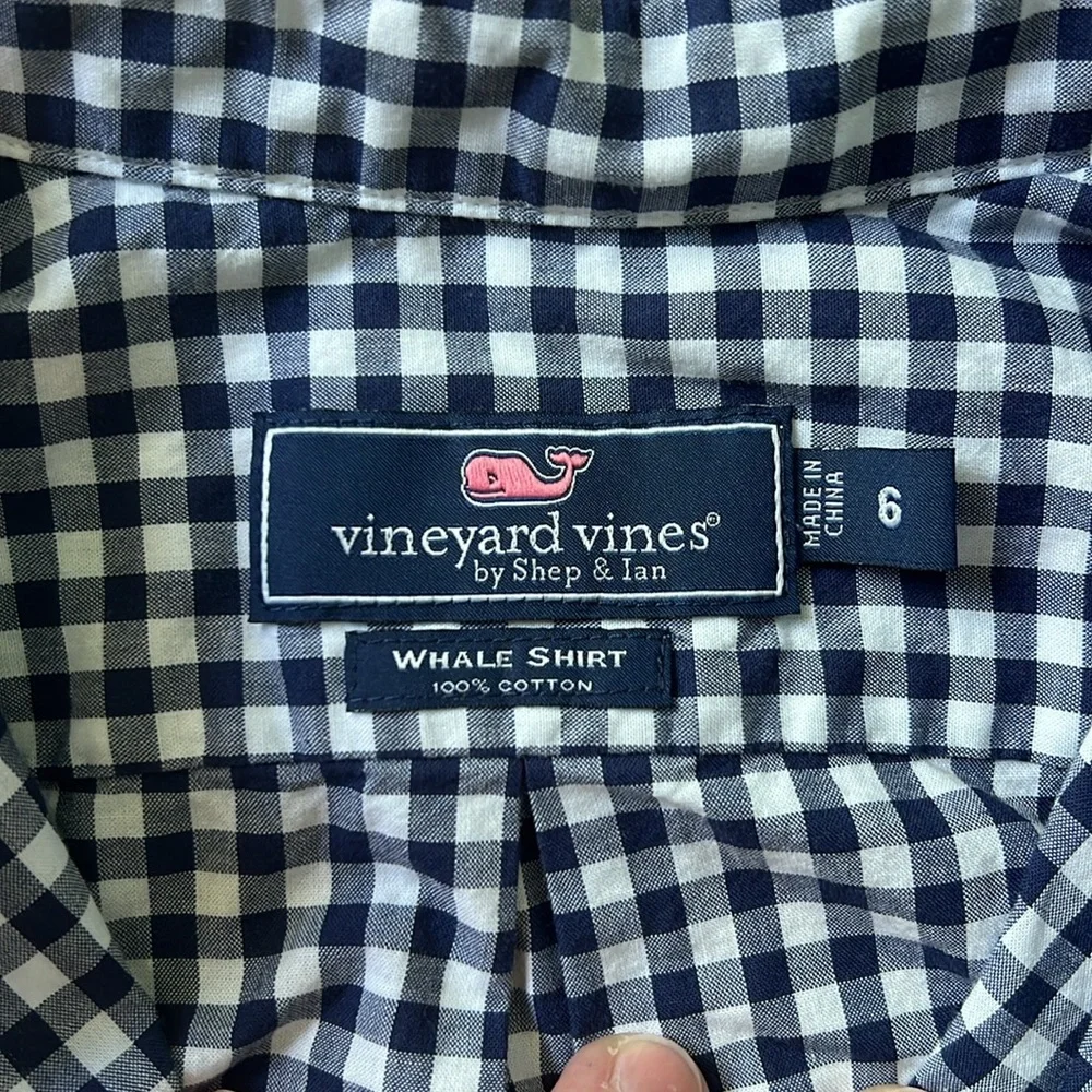 Vineyard Vines Boys Navy and White Gingham Button-Down Shirt